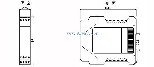 PRG-2200(RS485半雙工)隔離式安全柵外形尺寸