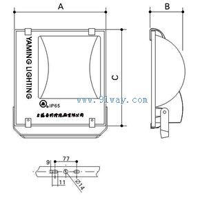 ZY303中功率一體化泛光燈具外形尺寸
