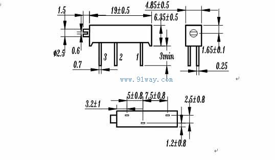 TC171玻璃釉電位器外形尺寸
